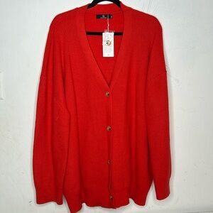 NWT Illusory Bold Red Acrylic Preppy Button Down Cardigan